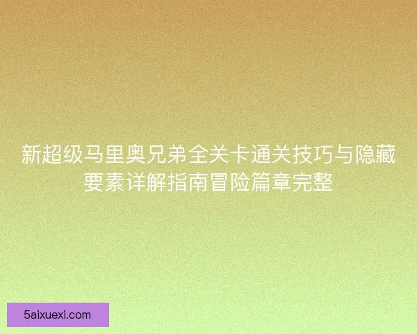 新超级马里奥兄弟全关卡通关技巧与隐藏要素详解指南冒险篇章完整 新超级马里奥兄弟全关卡通关技巧与隐藏要素详解指南冒险篇章完整