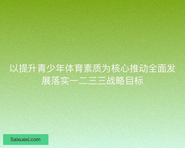以提升青少年体育素质为核心推动全面发展落实一二三三战略目标
