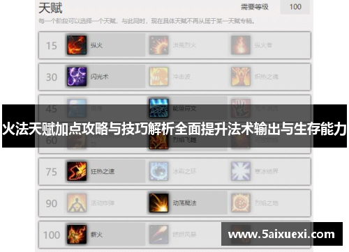 火法天赋加点攻略与技巧解析全面提升法术输出与生存能力